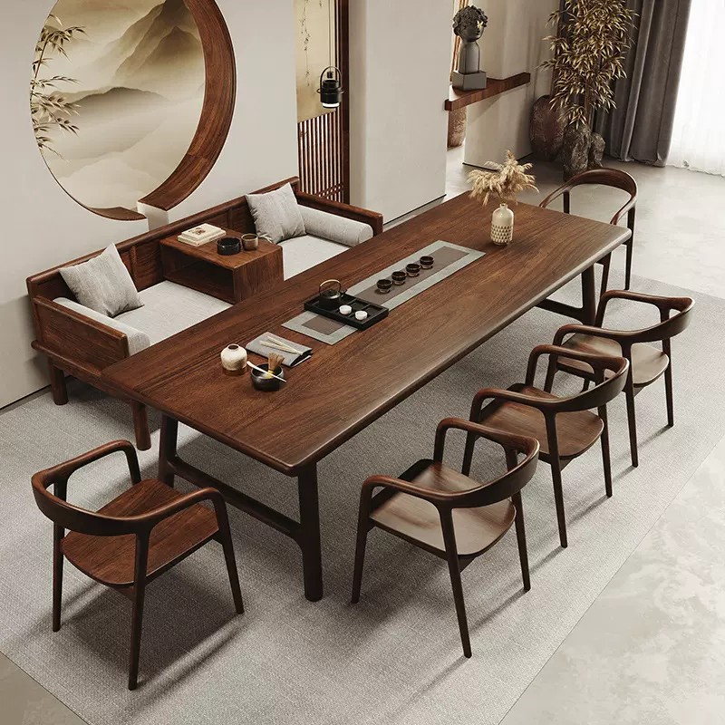 南美胡桃木桌椅组合家用客厅新中式茶桌罗汉床茶办公室实木泡茶台