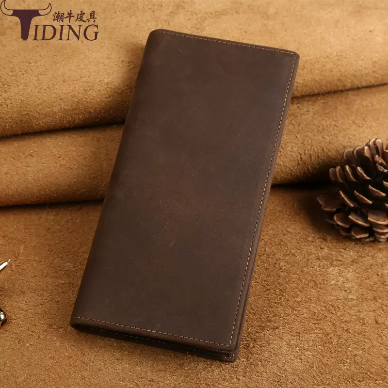 潮牛复古疯马皮男士长款钱包头层牛皮手拿包商务钱夹真皮男钱包