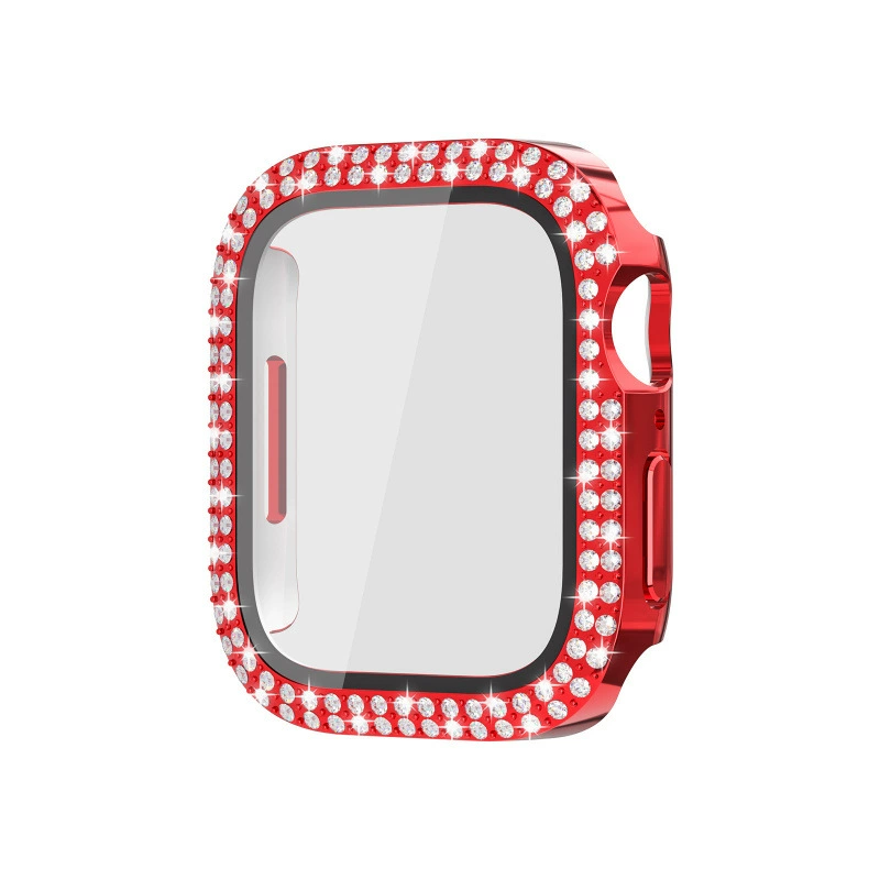 Защитный чехол для Apple Watch 10, совместимый, двойной ряд инкрустации кристаллами, ПК с закаленной пленкой, интегрированный корпус для часов