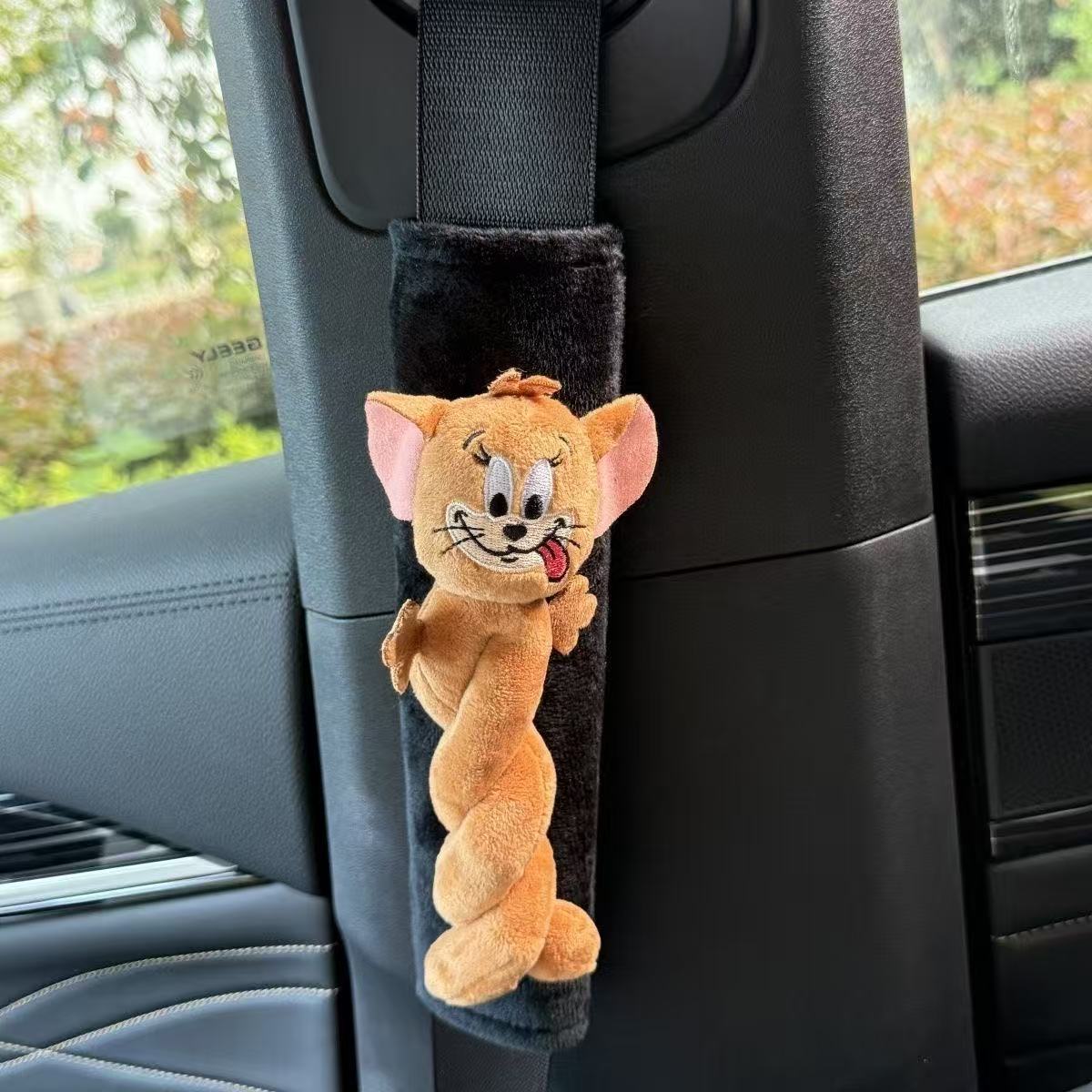 Authentic Tom and Jerry plush seatbelt shoulder pad cartoon plush toy car black simple decorative shoulder pad