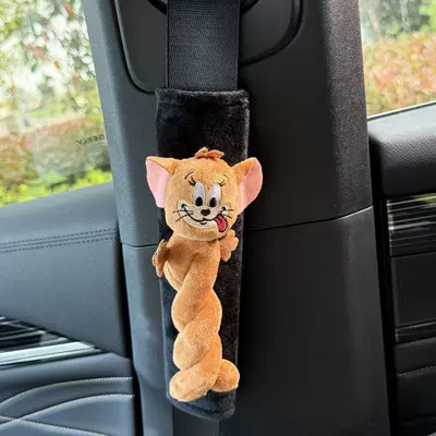 Authentic Tom and Jerry plush seatbelt shoulder pad cartoon plush toy car black simple decorative shoulder pad (Seat belt shoulder pad) - jerry-safety-belt