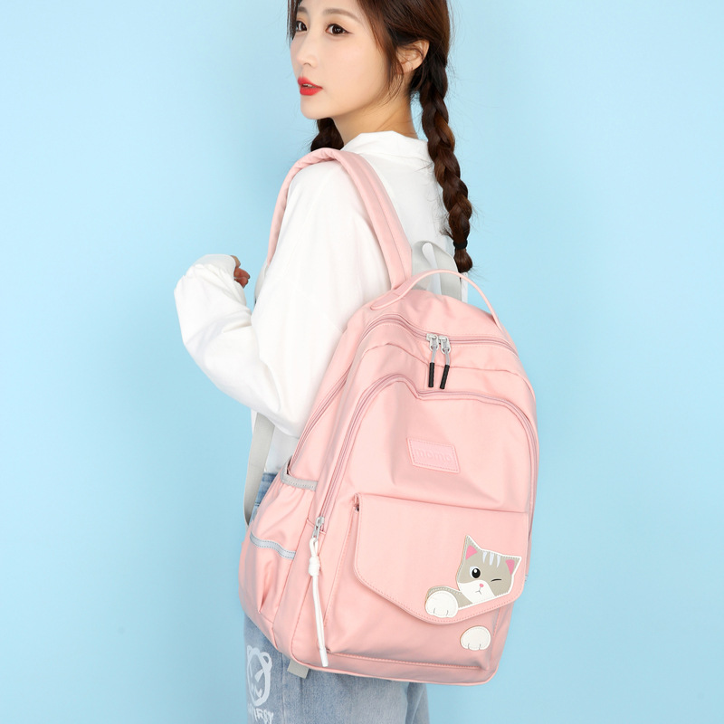 新款小猫尼龙双肩背包韩版可爱清新大容量高学生书包一件代发