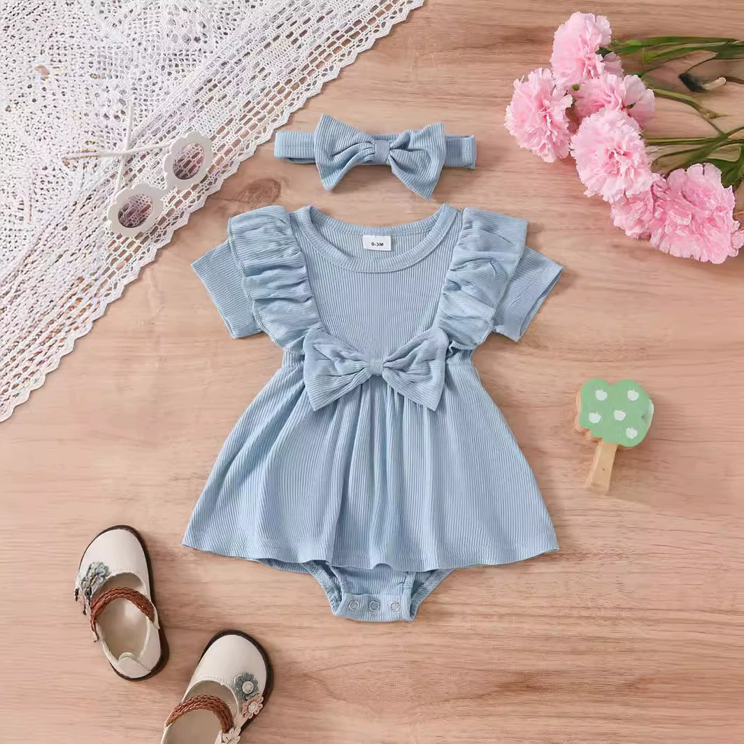Детский цветной боди-дцел платье, летняя милая косынка, 0-3 лет