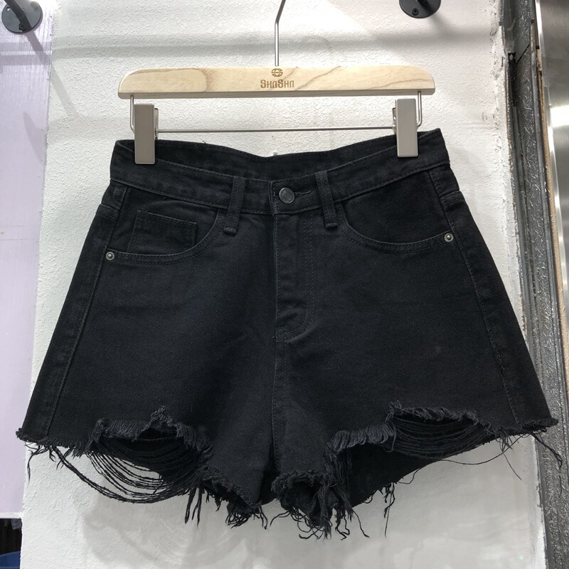 Spring and Summer High-Waisted Denim Shorts for Female Students, New Style, Ripped, Versatile, Raw Edges, Slimming, Korean Style Wide-Leg Pants, Hot Pants, Trendy Spring and Summer High-Waisted Denim Shorts for Female Students, New Style, Ripped, Versatile, Raw Edges, Slimming, Korean Style Wide-Leg Pants, Hot Pants, Trendy