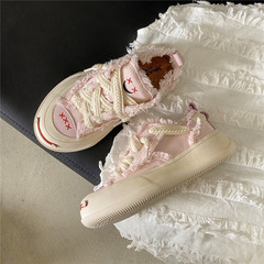 MIMIMASO開口笑厚底粉色帆布鞋小白鞋板鞋四季款新款乞丐鞋女潮鞋