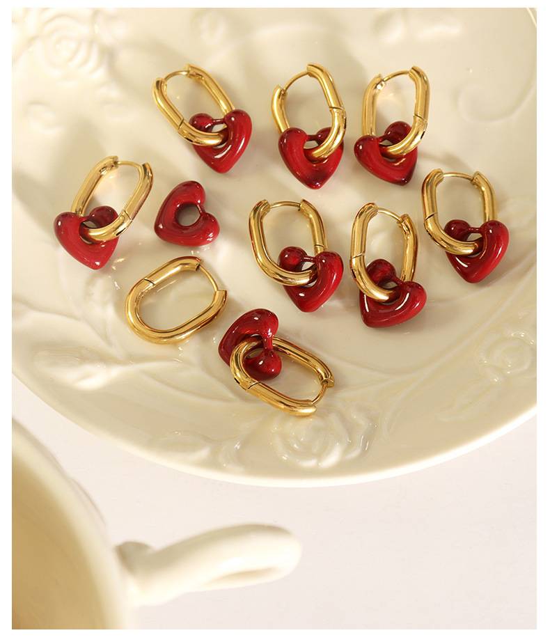 fashion hollow titanium steel necklace dripping oil heart earring