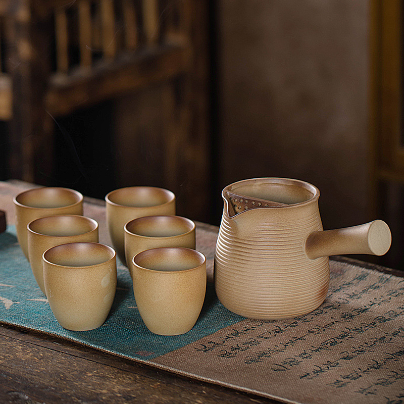 Juego de Té para Preparar con Carbón Vegetal, con Tetera de Cerámica Rústica Vintage, Tetera con Asa Lateral, Jarra, Estilo Chino para Exteriores y Hogar.