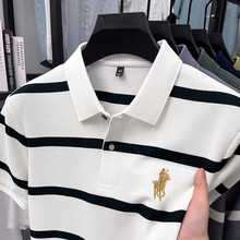 短袖t恤男透气polo衫中年翻领时尚条纹男士夏季新款上衣潮
