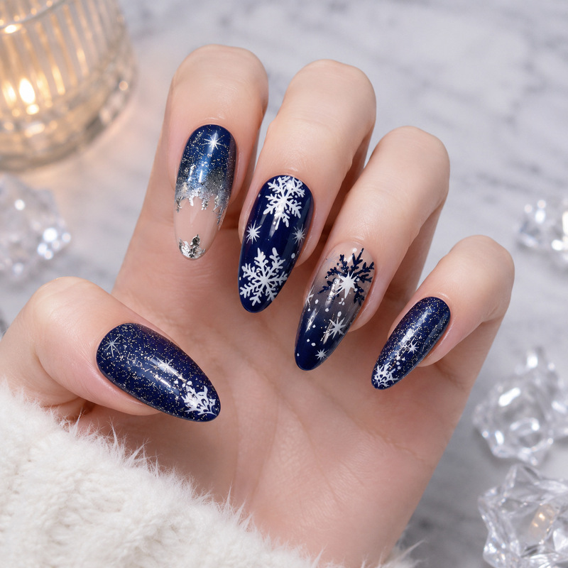 Ins-style starlight navy almond-shaped press-on nails, pre-made nail art patches, custom-made ice-clear press-on nails Ins-style starlight navy almond-shaped press-on nails, pre-made nail art patches, custom-made ice-clear press-on nails