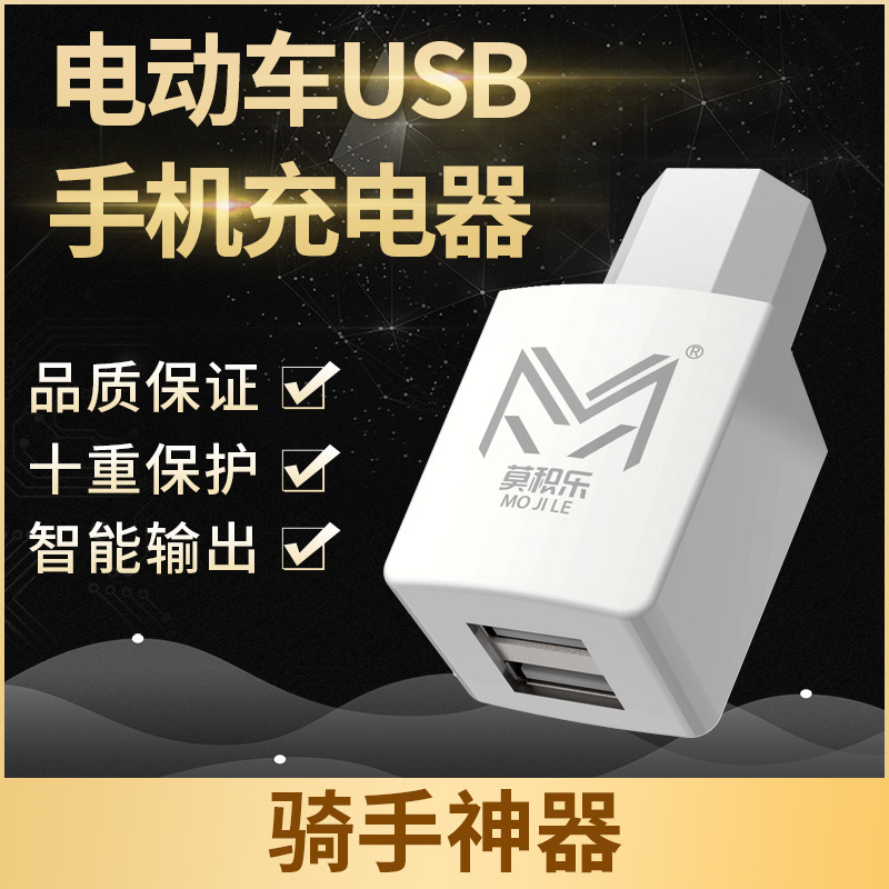 源头工厂电动车5V1A手机充电器 骑行户外双口USB插头快充转换器|undefined