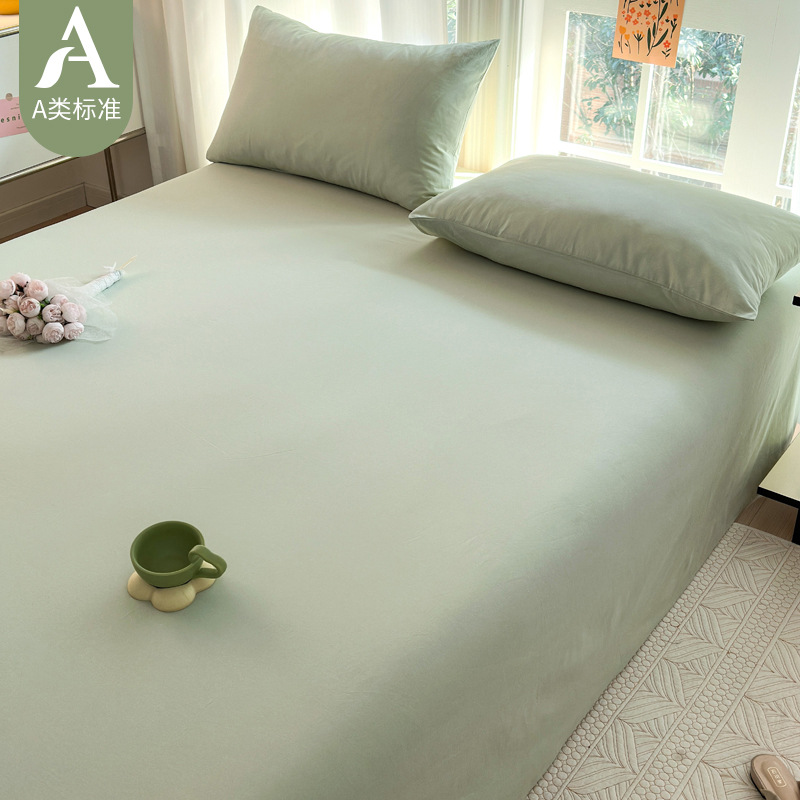 Clase A Sábana de algodón lavado de algodón de una sola pieza de algodón dormitorio de estudiantes edredón de color sólido funda de almohada de tres piezas de 1,5 m