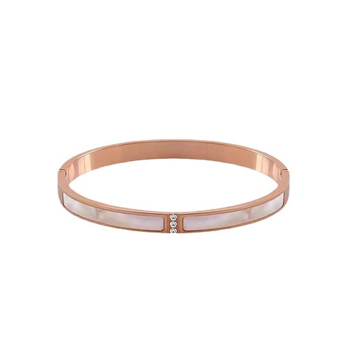 Korean version of white mother-of-pearl shell inlaid with three diamonds, elegant and simple 18K gold bracelet, trendy titanium steel bracelet for women