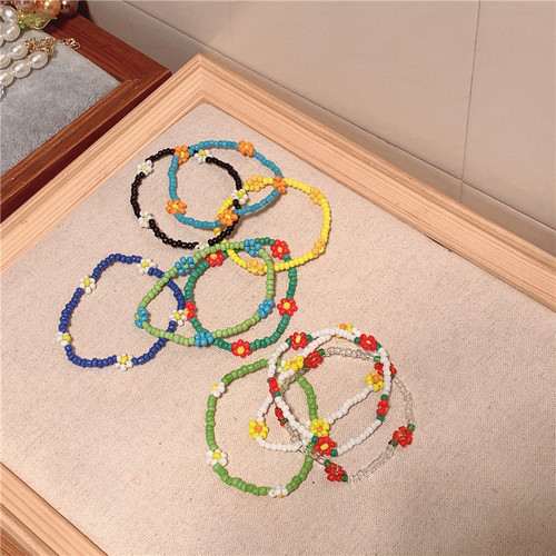 South Korea's Dongdaemun same style flower rice beads elastic rope beaded bracelet ins style retro temperament versatile bracelet for women