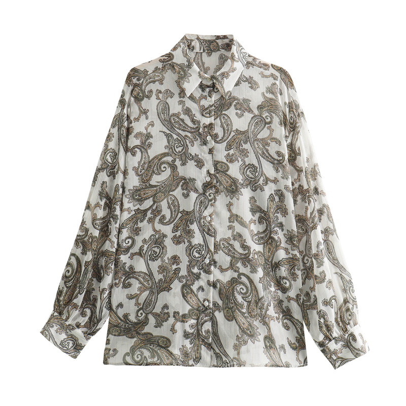 Foreign trade wholesale 2024 spring new women's paisley printed shirt long sleeve shirt women's top 2298056