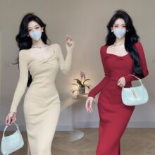 2025新款配大衣针织连衣裙女秋冬内搭修身气质长款过膝打底包臀裙