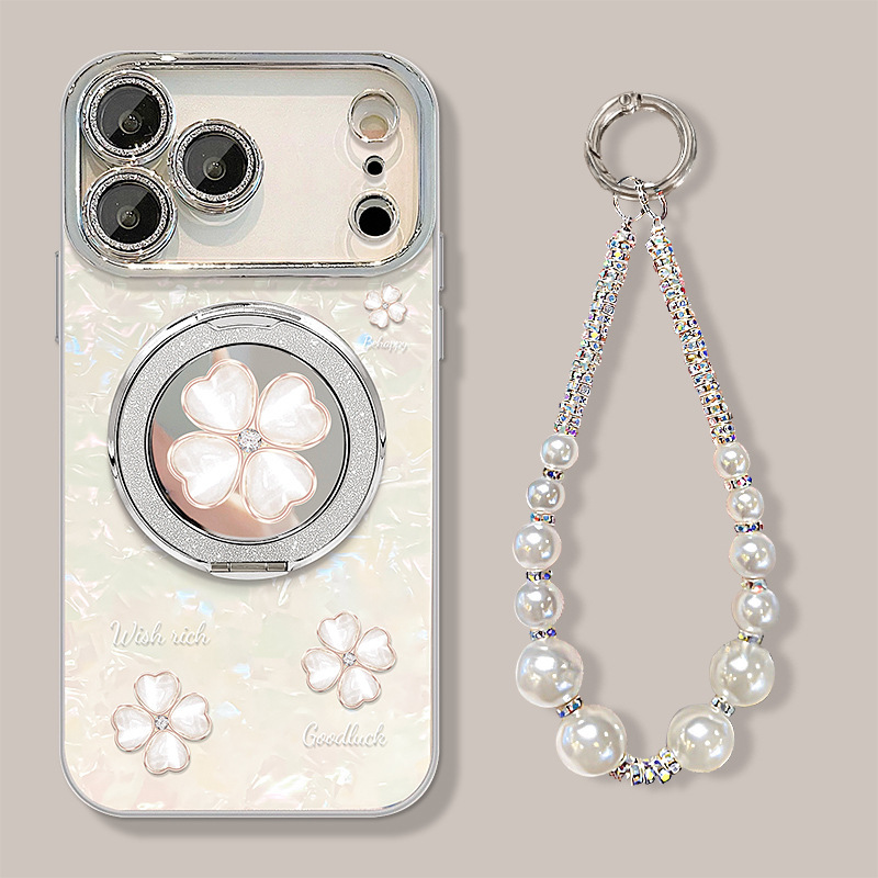 Four-Leaf Clover Stand Suitable for Apple 17Pm Phone Case iPhone 15 with Bracelet 16 Luxury High-End 14 Full Coverage 18