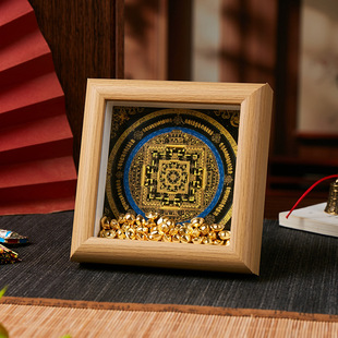 Thangka Time Wheel Vajra Mantra Black Gold Mandala Cultural and Creative Time Wheel Vajra Six-Word Mantra Black Gold Mandala Thangka Ornament