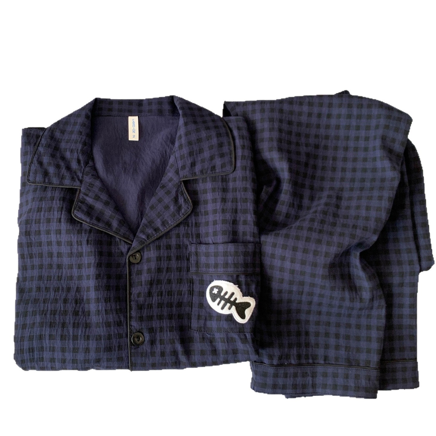 2025 nuevo pajama de hombre a cuadros azules primavera y otoño nubes de algodón de manga larga conjunto de ropa de hogar de tamaño grande