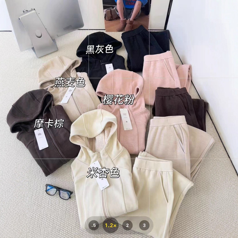 Autumn and Winter Hooded Sweatshirt Suit for Women Tencel Wool Slim Short Jacket Straight Pants Sportswear Slim Suit