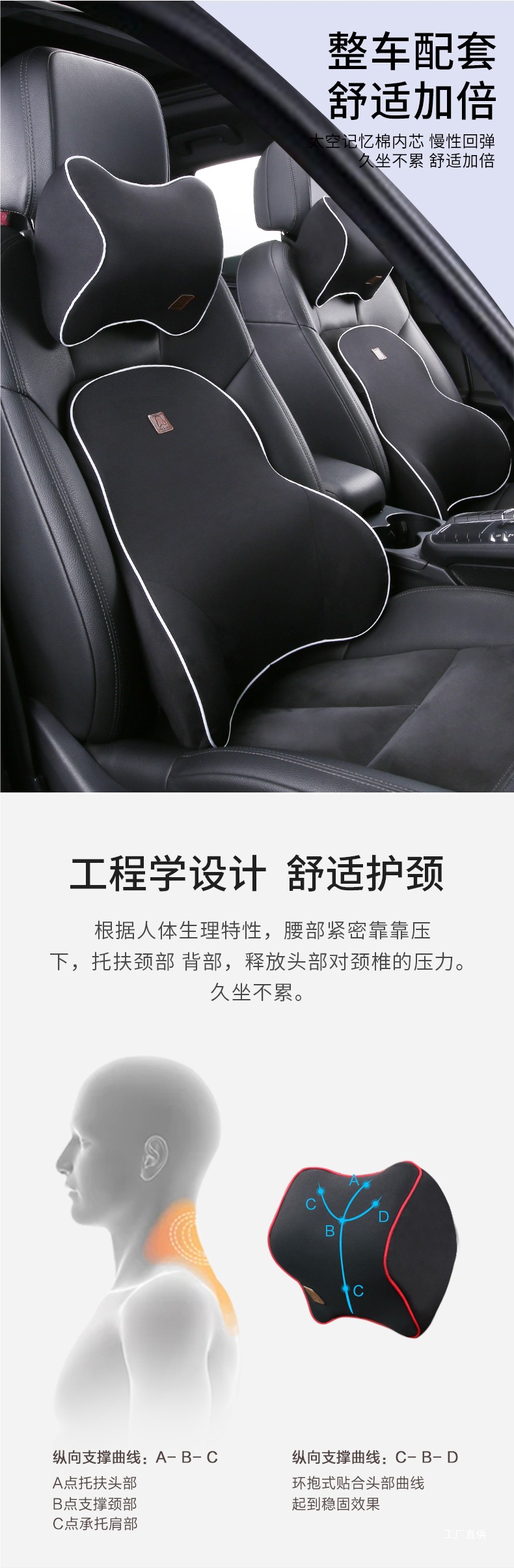 Car Lumbar Support Pillow Memory Foam Lumbar Cushion Backrest Waist Support Cushion Car Seat Lumbar Support Headrest