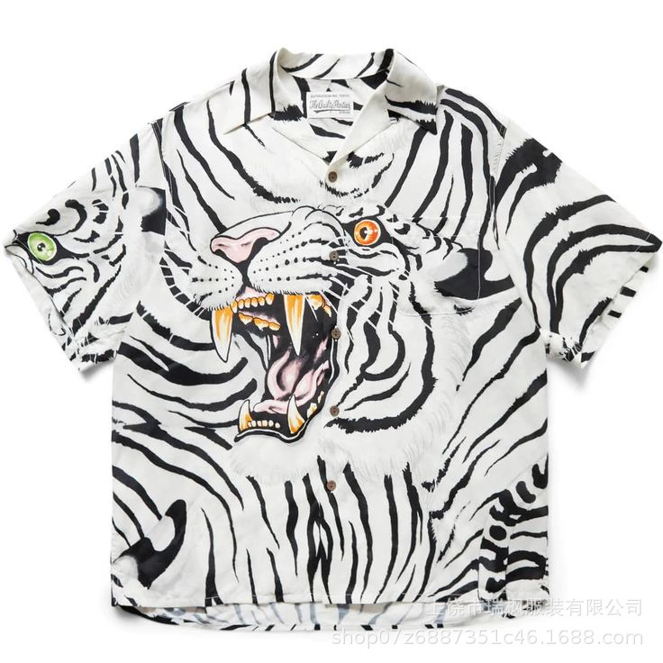 Foreign Trade Summer New Men's Retro Stylish Dragon Tiger Pattern 3D Printed Shirt Casual Short-Sleeved Shirt