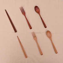 厂家直销日式原木勺 叉 筷礼盒套装便携餐具木勺叉子实木勺叉现货