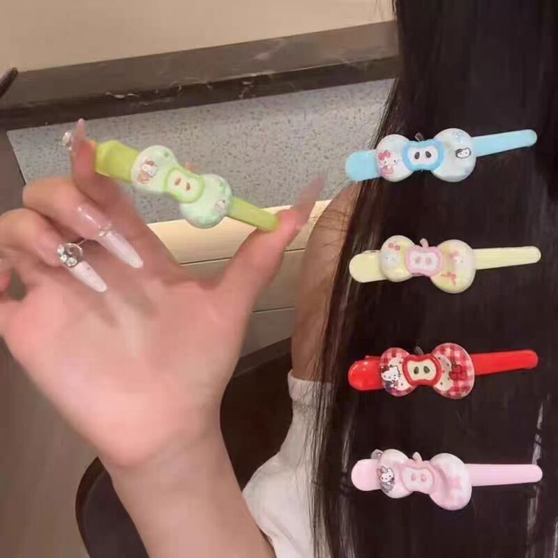 Dopamine Apple Cat Bow Tie Long Hair Clip Japanese Sweet High-Value Girl Style Duckbill Clip Hairpin Hair Accessory