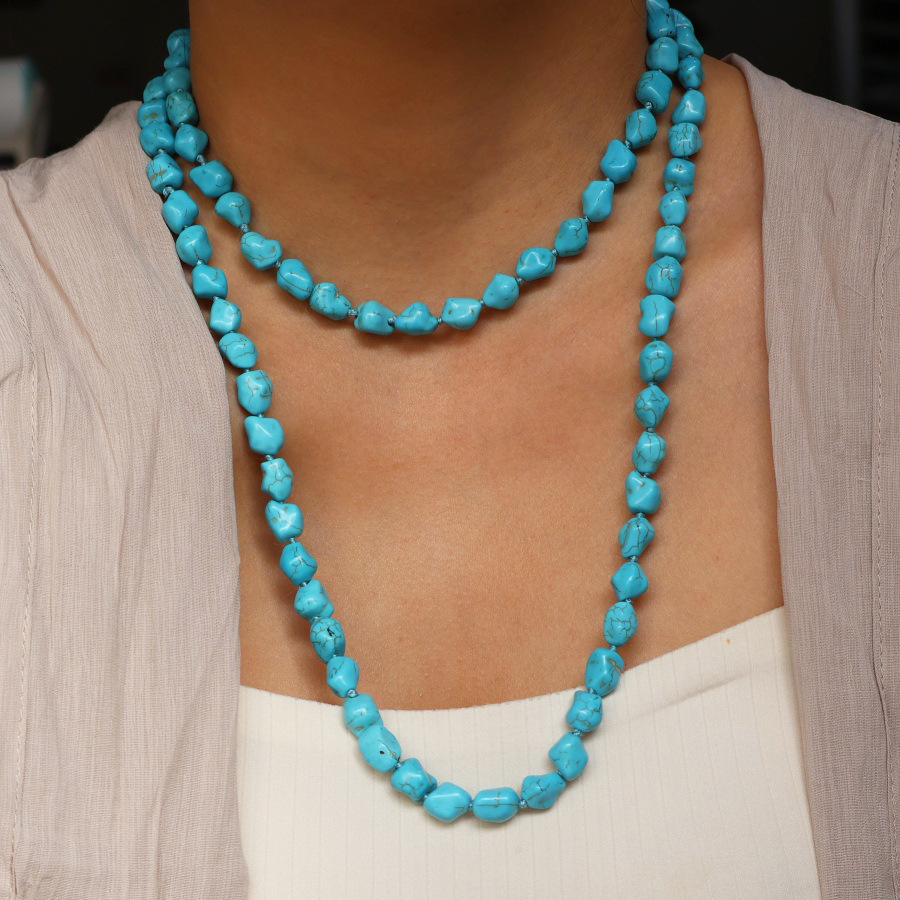 Handmade Chain Chain Type Elegant Retro Irregular Turquoise Handmade Chain Necklace In Bulk