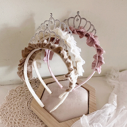 New princess style sweet ladylike diamond crown pleated lace children's temperament hair hoop head buckle hair accessories