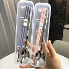 便携餐具学生筷子勺子套装儿童上班族高颜值防滑勺筷收纳盒单人用