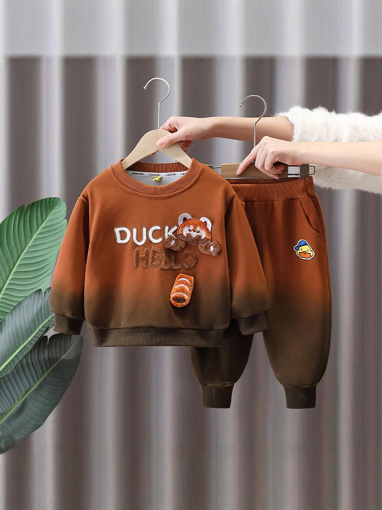 7667 traje de primavera para niños 2025 nuevo estilo estilo estilo extranjero rojo rojo ropa para niños primavera y otoño suéter degradado de dos piezas