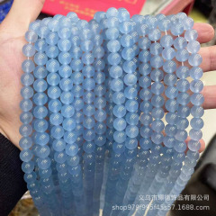 Jingde ジュエリー ブルーカルセドニー ルース ビーズ 半完成 DIY アクアマリン ビーズ ブレスレット アクセサリー 天然ラウンド ビーズ