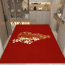马年红色门垫加厚家用新中式入户玄关门口地垫水晶绒红色脚垫批发