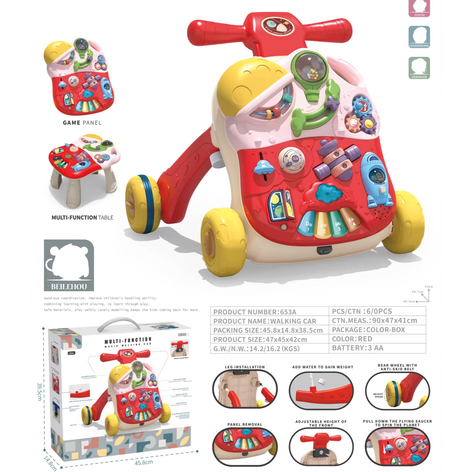 Transfronterizos multifuncional iluminación música bebé caminante carro deslizante caminante mesa de juego juguetes para niños