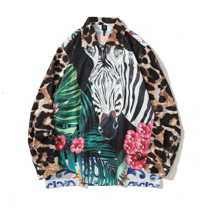 2023 Европейская и американская рубашка с цветочным принтом с леопардовым принтом лошади Рубашка с длинным рукавом и полным принтом Молодежный трансграничный Повседневный Кардиган Женский