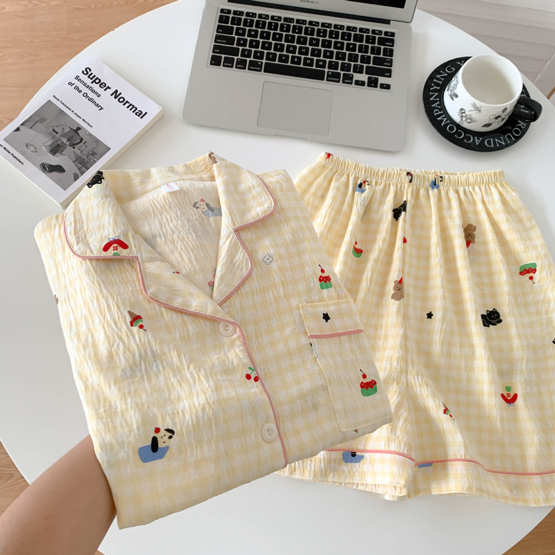Al por mayor transfronterizo nuevo verano nubes de algodón dibujos animados mangas cortas pantalones cortos pijamas ropa de casa de mujer set ropa de casa de moda