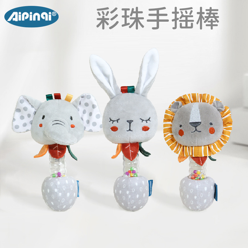 Aipinqi nuevo campana de mano bebé calmante peluche perlas de color campana juguetes para bebés 0 - 1 años de edad mano agarrar palo al por mayor
