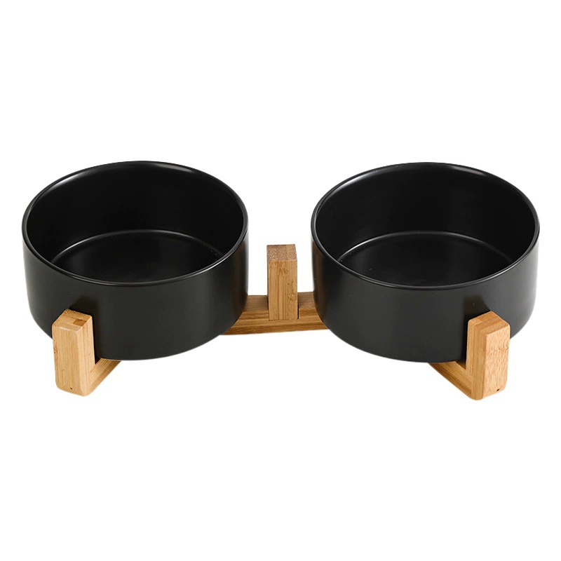 Керамическая миска для кошек миска для собак миска для питьевой воды двойная миска для защиты шейного отдела позвоночника черная миска для домашних животных