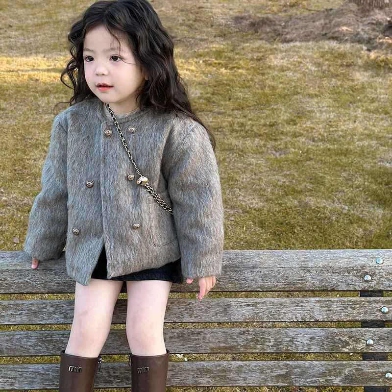 韩版童装2025秋冬儿童毛呢双排扣外套时髦秋季小香风西服女童西装