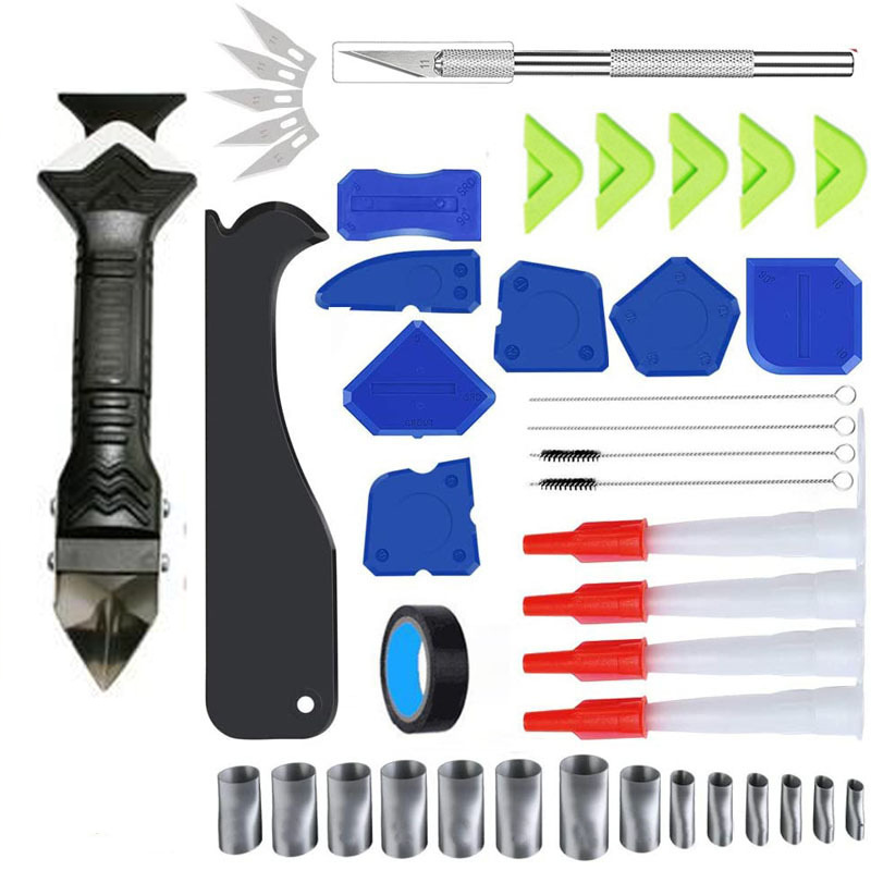 42件套3合1金属头刮胶器硅胶填缝工具玻璃胶角刮刀填缝工具套件