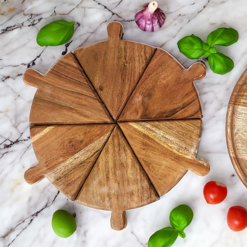 bandeja de pizza de madera para fiesta, plato de comida de madera empalmable, mesa de pizza creativa dividida de fruta y queso