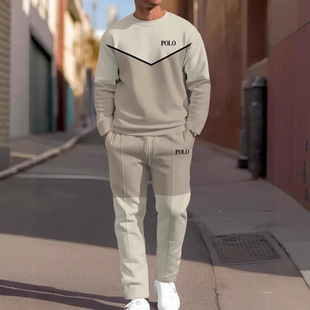 Spring and Autum Round Neck 3D Printed Casual Sports Suit Men's Long-Sleeved Pants Loose Men's Sweatshirt and Sweatpants Two-Piece Set