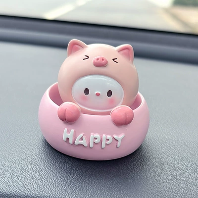 Car Ornaments, Cute Shaking Head Animal Dolls, Car Interior Accessories, Internet Celebrity Car Center Console, Car Decoration Supplies (Car ornaments) - pink-piggy-single