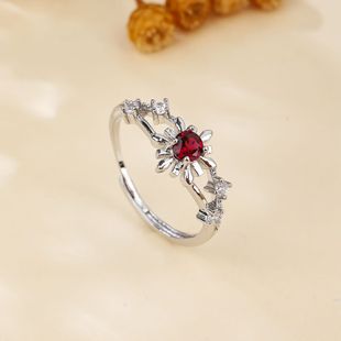 Natural Garnet 4mm Ring for Women French Stylish High-End Niche Design Ring Jewelry Ruby