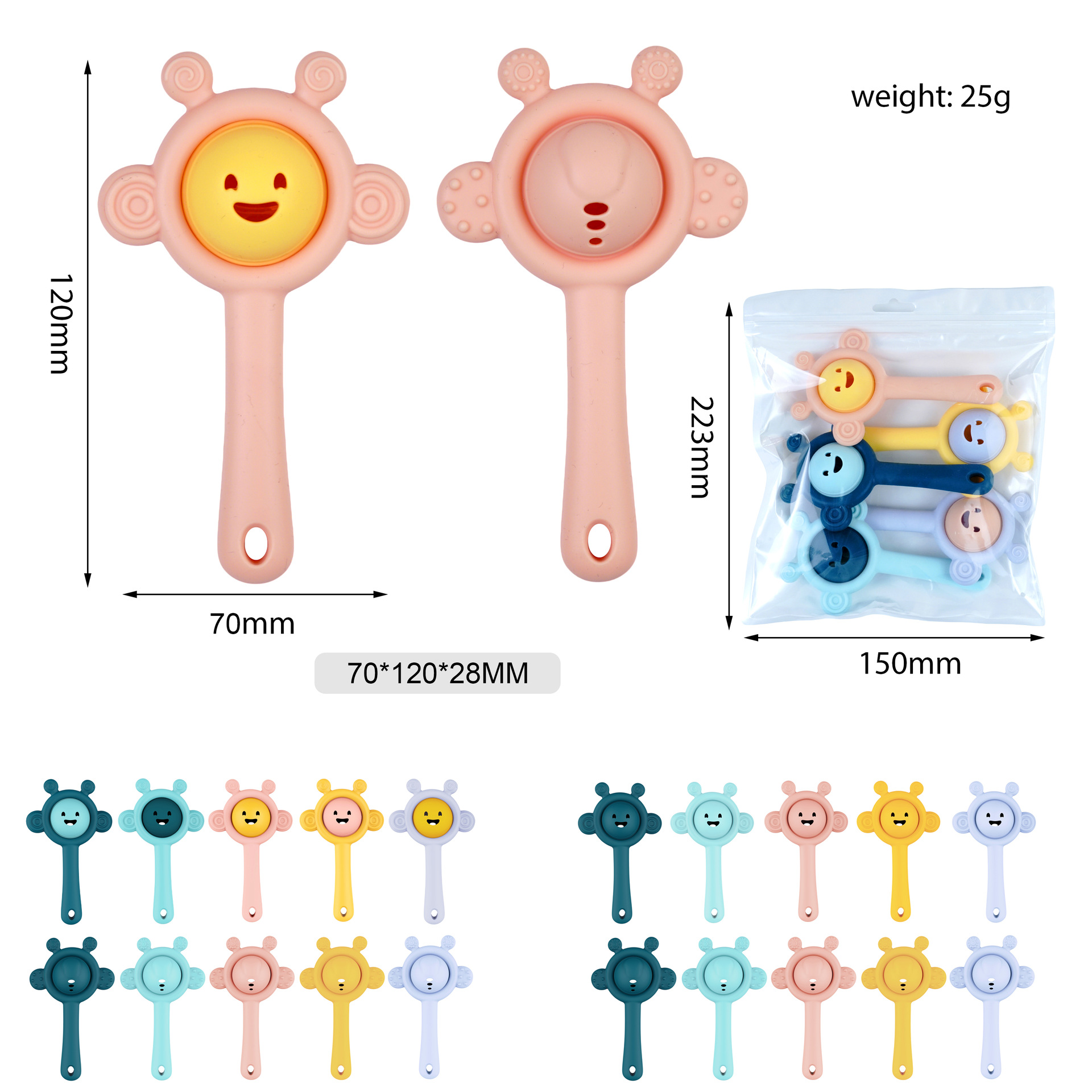 Mordedor para bebés y niños, juguetes para sonajeros calmantes, artefactos de manos anti-comer, pellizca para morder para bebés, juguetes calmantes de silicona