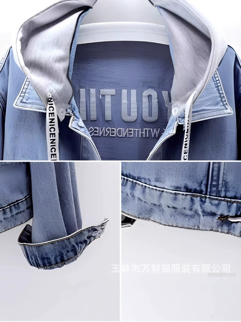Джинсовая осенняя solid короткая черная куртка, корейский стиль, облегающая, с вышивкой