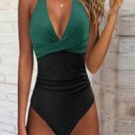 Printed neck hanging suspender bikini 印花挂脖吊带比基尼