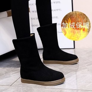 Plush snow boots for women 2024 winter new plush thickened new warm boots mid-tube cotton shoes flat sole anti-slip