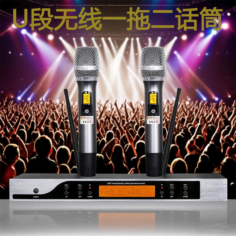Lowi Microphone One-To-Two Wireless Microphone Adjustable Frequency Ktv Stage Performance Ktv Singing Conference Karaoke Special