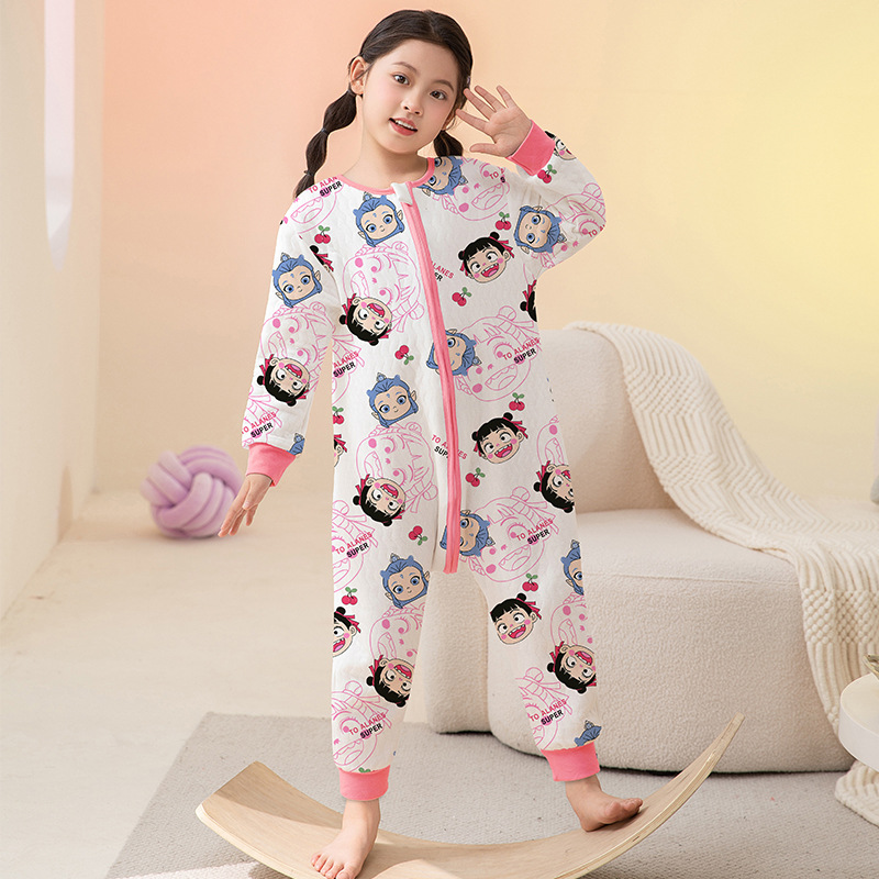 Nezha Sleeping Bag Kidsren's New Autumn and Winter Air Cotton Warm and Thickeneded Belly Protection Anti-Kick Quilt Little Girl Baby Jumpsuit